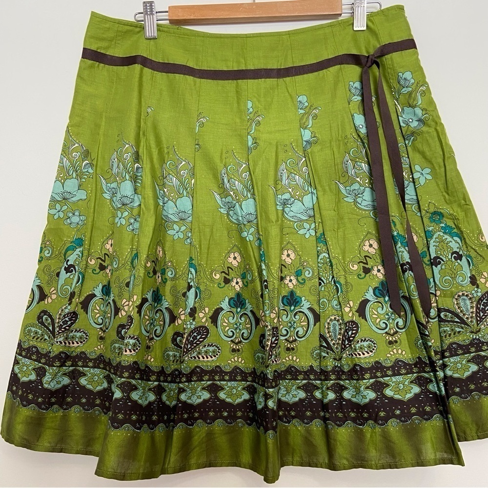 MASSIMO skirt 100% cotton tulip ALine pleated woven Kelly green blue 12
